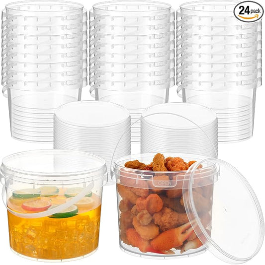 Funnymoom 24 Pack 169 oz/5L Clear Deli Buckets with Lids Plastic Ice Cream Bucket with Handle Safe Food Storage Round Tub Pails Containers Freezer & Microwave for Fruit Snack Take out(5l) by Funnymoom