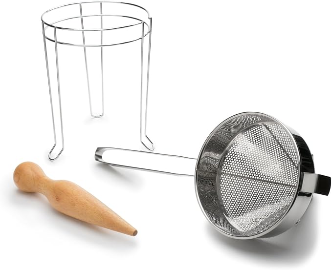 Farm to Table Chinois Set, Stainless Steel, 3-Piece | Easily Strain Soups, Sauces, Broths, Compotes & More | Kitchen Strainer With Stand, Pestle & Handle | Food Mill Strainer - Image 3