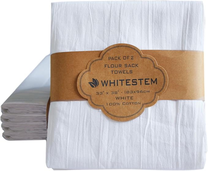 Flour Sack Towels | Tea Towel for Crafts | Kitchen Dish Cotton Blank Towel for Embroidery | Baking Bread Proofing Linen Cover | Thick Absorbent Quick Dry | 2 Pack 33"x38" White by WHITESTEM