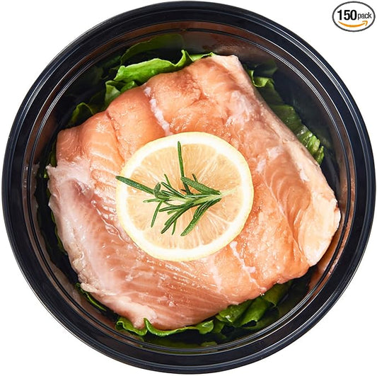 32 oz 150 ct Round Meal Prep Containers with Lids Plastic Food Storage Lunch Plan To Go Box Disposable Take Out Bowls Black BPA Free Reusable Durable Stackable Microwave Freezer Dishwasher Safe by FULING