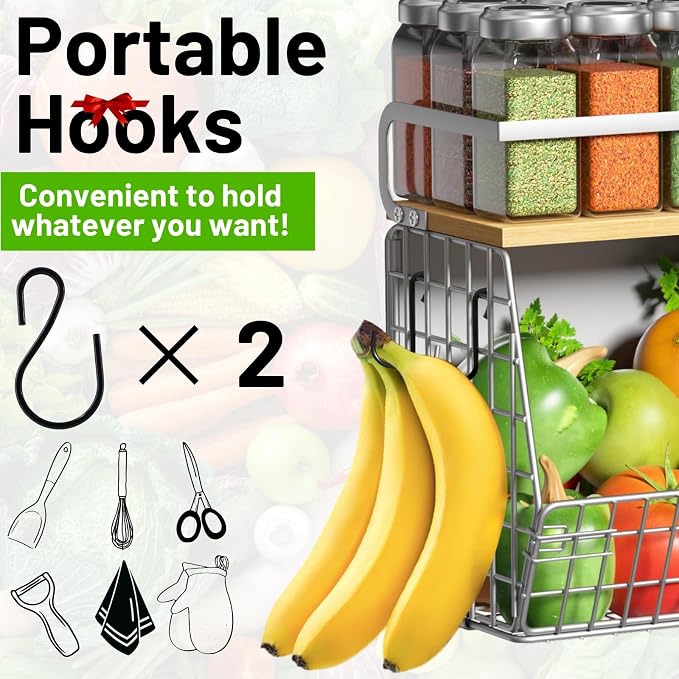 Magnetic Shelf for Fridge with Wood Lid, Fruit Potato and Onion Storage Bins, Pantry Organizers & Storage, Large Container Magnetic Spice Rack for Refrigerator, Kitchen Counter (Silver-gray, 2) - Image 7