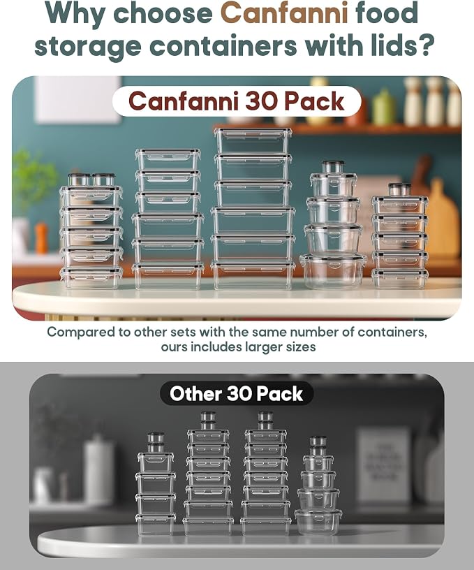 60 PCS Food Storage Containers with Lids Airtight, (30 Lids & 30 Containers) Leak proof Containers Set for Kitchen, Meal Prep, BPA-Free, PVC-Free Plastic, Microwave/Dishwasher Safe, Extra Labels & Pen - Image 4