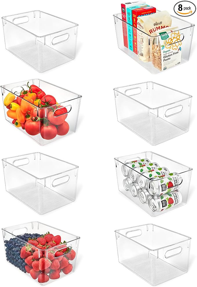 Lifemaster Multi-purpose Refrigerator Bins - 8 pieces Large Capacity Stackable Fridge Bin Organizer with Easy Grip Handles - Clear by LIFEMASTER
