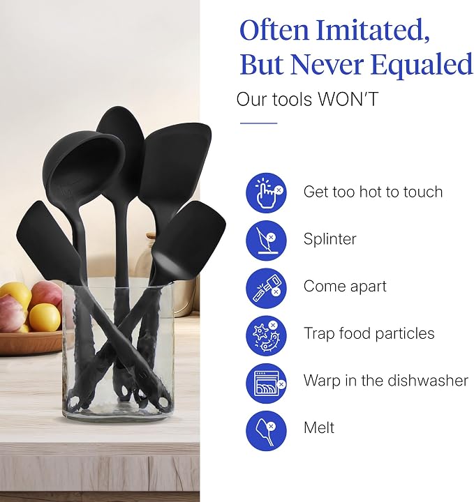 GIR: Get It Right 5-Piece Silicone Ultimate Kitchen Utensils Set - Ladle, Spatula, Flip, Spoon & Spoonula - Non-Toxic Cooking Utensils for Nonstick Cookware, Cooking and Baking - Black - Image 5