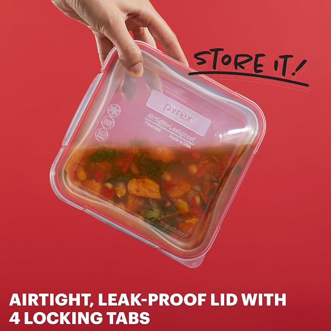 Pyrex Freshlock (10-Pack) Mixed Sizes Airtight Glass Food Storage Set | Plastic BPA-free leakproof locking lids - Image 4
