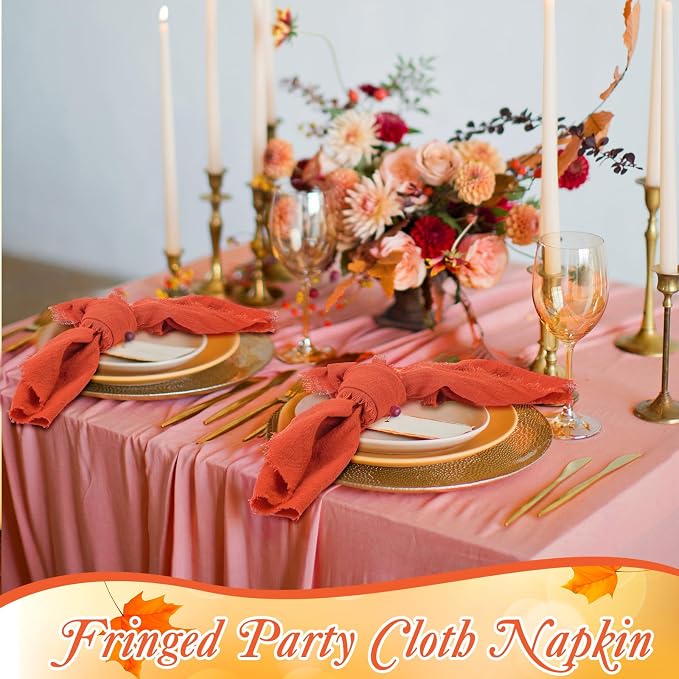 48 Pcs Cotton Linen Cloth Napkins with Fringe 16.5 x 16.5 Inch Square Rustic Dinner Linen Napkins Bulk for Wedding Party Banquet Dinner(Terracotta) - Image 3