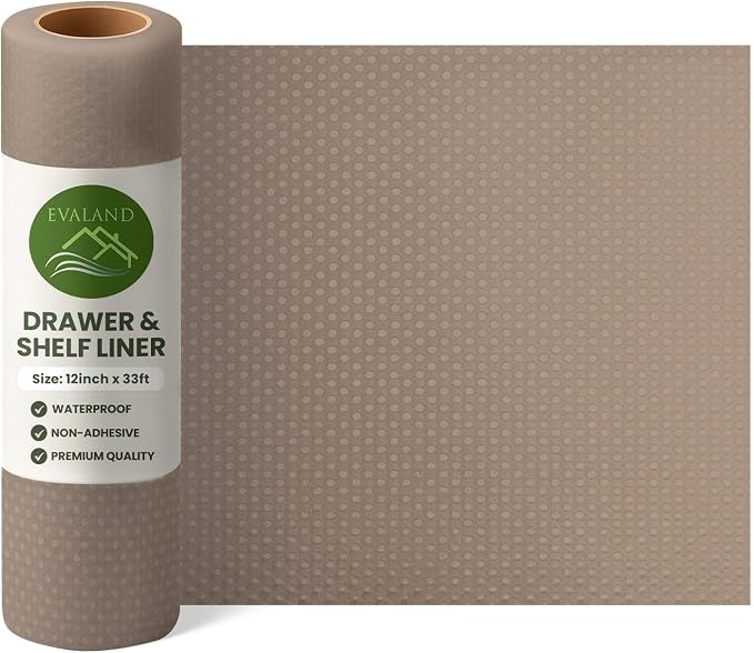 EVALAND Shelf Liner Cabinet Liner Non-Adhesive Drawer Liner 12 in x 33 FT | Non-Slip, Washable, Waterproof, Fridge Liners, Contact Paper, Shelf Liners for Cabinets, Kitchen, Refrigerator, Beige - Image 9