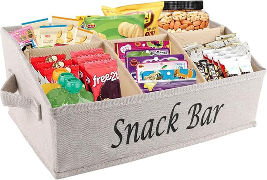 Snack Organizer for Countertop, Fabric Snack Organizer with Handles, 6 Compartment Snack Box Container Snack Basket, Snack Bar Station, Kitchen Pantry Organization and Storage - Khaki by Xbopetda