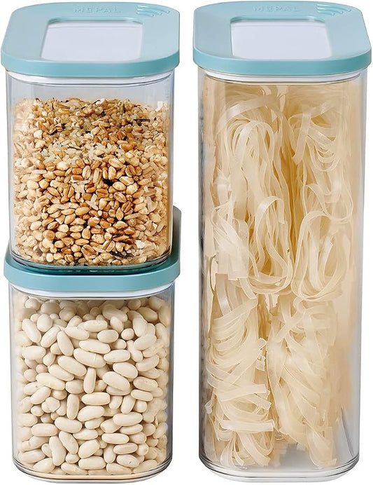 Mepal - Storage Container Modula 3-Piece Set – Clear Food Container with Lid - Kitchen Organizers & Plastic Storage Boxes – Stackable & Airtight - 1x 2000 ml & 2x 1000 ml - Nordic Green by MEPAL
