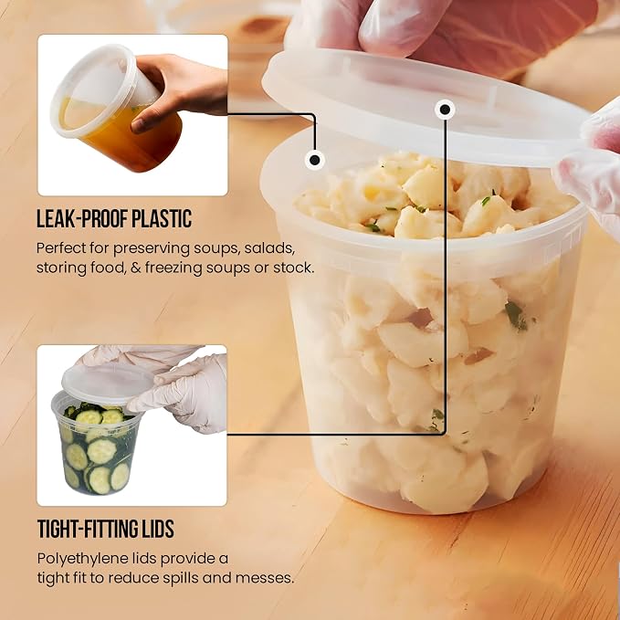 OCS Parts 48-Pack Round Plastic Deli Containers with Lids | Stackable, Microwavable, Freezer and Dishwasher Safe BPA Free Food Prep and Storage Containers (24 Ounce) - Image 4