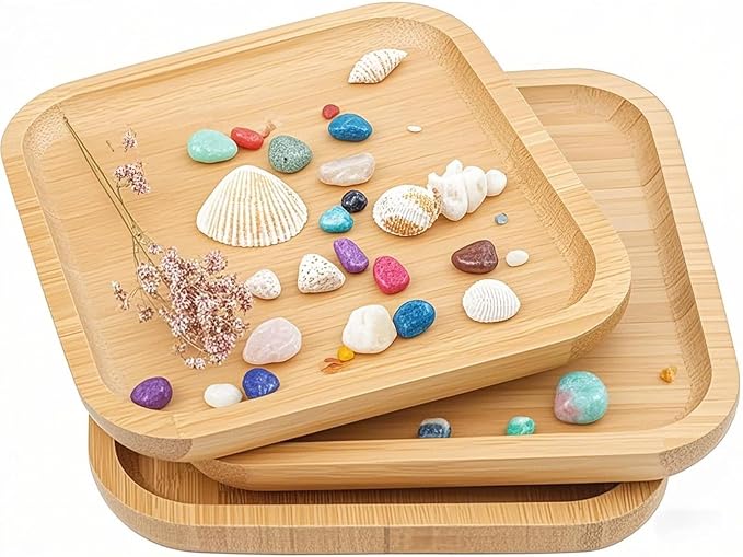 JOIKIT 3 Pack 8 Inch Bamboo Platter, Fine Polished Sqaure Wood Dinner Plates Bamboo Serving Tray for Holding Fruit, Bread, Cheese, Nut, Coffee, Tea, Plant Saucer by JOIKIT