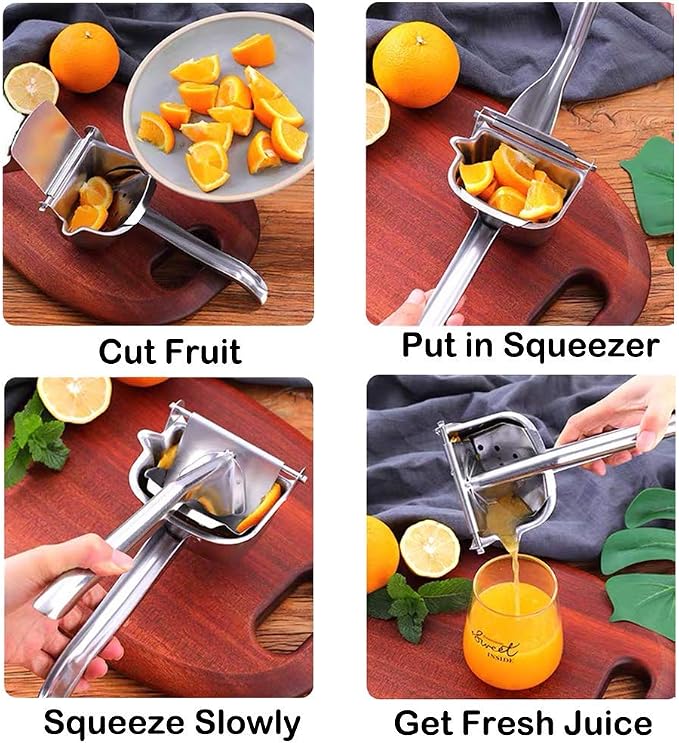 Real Stainless Steel Lemon Squeezer Citrus Juicer Hand Press Heavy Duty Manual Squeeze Juice Extractor Maker Orange Lime Grapefruit Presser - Bonus 50 Pcs Filter Bags - Image 4