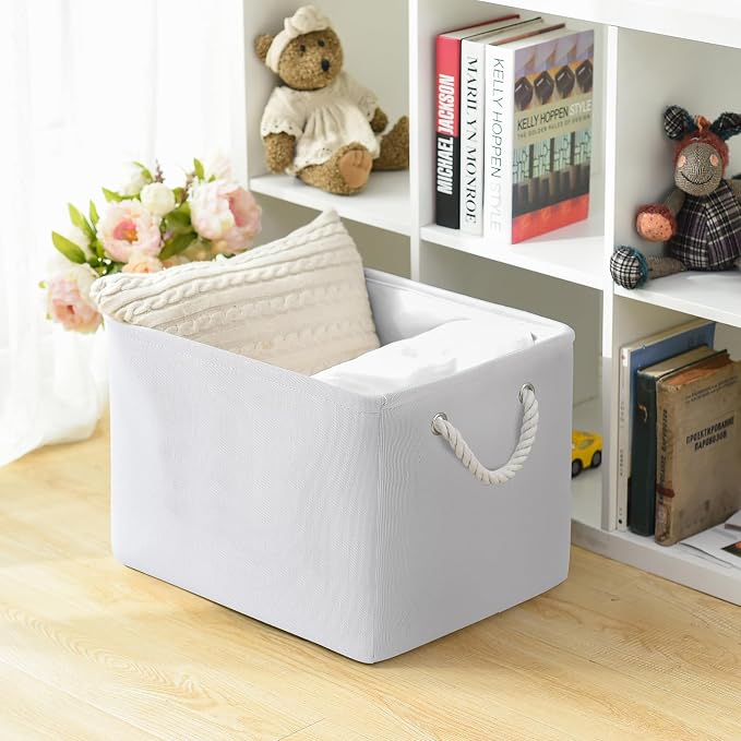 Organization and Storage Basket for Shelves - Extra Jumbo 3 Pack 20.5x15.8x13.8 inch Cube Storage Bins for Toy Closet Box Home Organizer Gift (White) - Image 2