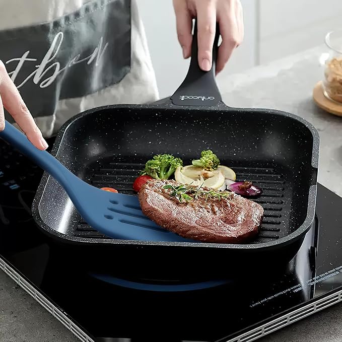 MOACC Silicone Kitchen Cooking Utensils Set: Heat Resistant 13inch Long Kitchen Gadgets, BPA Free Non Stick Rubber Cook Accessories For Food Prep, Frying, Serving, Basting (Dark Blue) - Image 4