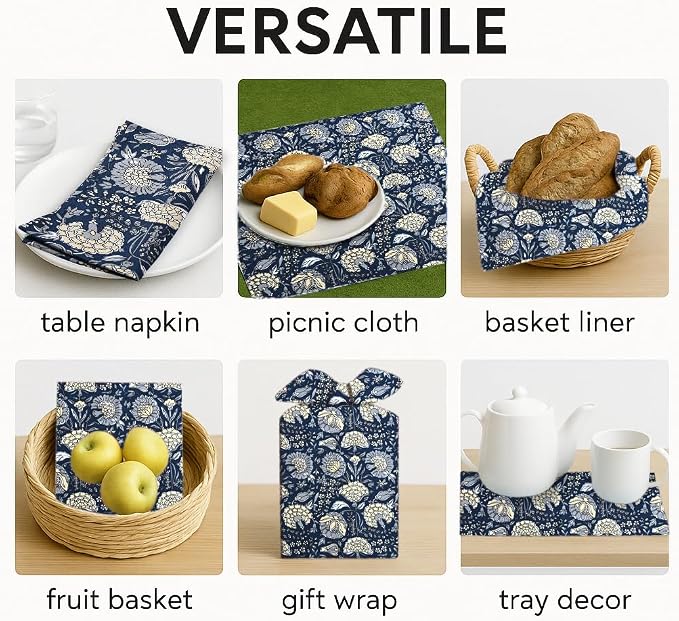 Midnight Marigold Garden Hand Block Print 100% Cotton Napkins 18" x 18" (Set of 4) Reuseable Kitchen Napkins Cloth Decor Dinner Party Cocktail Gift for Spring, Easter, Summer - Image 7