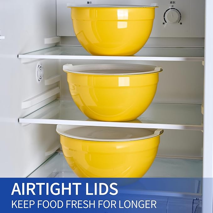Yellow Mixing Bowls With Airtight Lids,Stainless Steel Bowl,Salad Bowls 7 Piece Colorful Nesting Bowl Yellow Kitchen Accessories,Size 7,3.6,2.7,2.1,1.5,1.1,0.8QT Stackable Design - Image 6