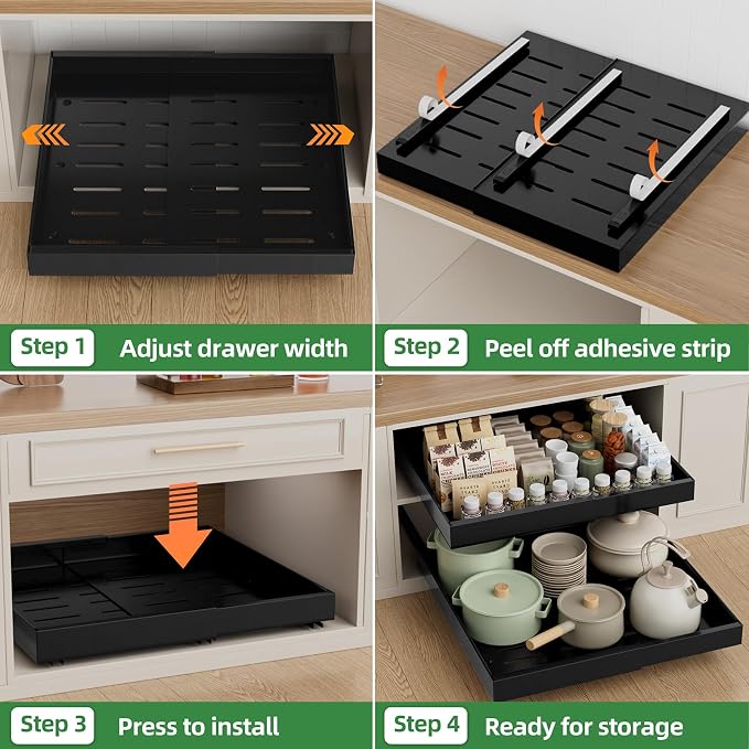PAKETA 4 Pack Expandable Pull Out Cabinet Organizer,21" Deep | Pull Out Drawers for Cabinets with width from 12" to 20",Sliding Drawers for Cabinets with Upgrade 3 Slide Rails,hold 65 lbs - Image 6