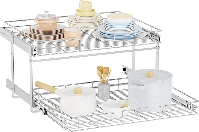 LOVMOR Individual Pull Out Cabinet Organizer, 2 Tier Slide Out Cabinet Drawers, Pots and Pans Organizer and Storage Pantry Shelf for Kitchen (28½" W x 21½" D) by LOVMOR