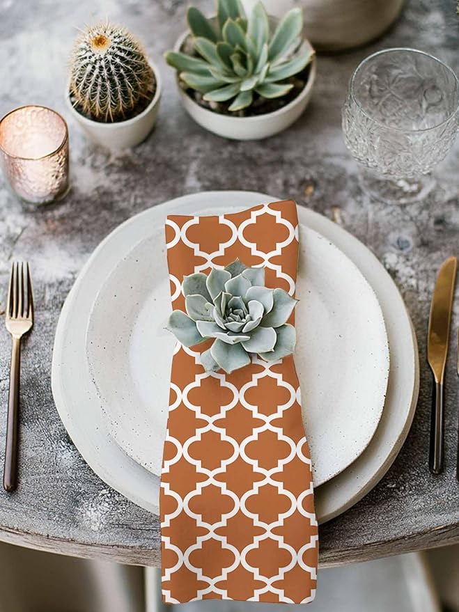 Cloth Napkins Set of 6-20x20 Inches, Orange Moroccon Washable Reusable Table Napkins, Farmhouse Country Minimalist Geometric Soft & Absortbent Dining Napkin for Party Wedding Hotel Restaurant - Image 3