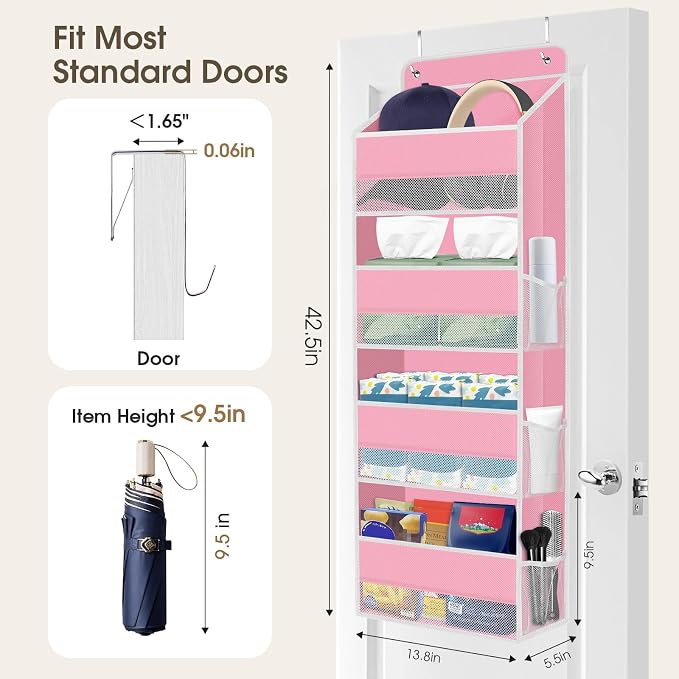 2 Pcs Over The Door Organizer Large Capacity Hanging Storage Room Organizer | 40 lb Capacity, Ultra-Sturdy, Foldable, Mesh Design with Clear Window, Space-Saving Organizer for Pantry, Nursery & Closet - Image 2