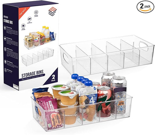 ClearSpace Plastic Pantry Organization and Storage Bins with Removable Dividers – XL Perfect Kitchen / Refrigerator/ Cabinet Organizers, 2 Pack by ClearSpace