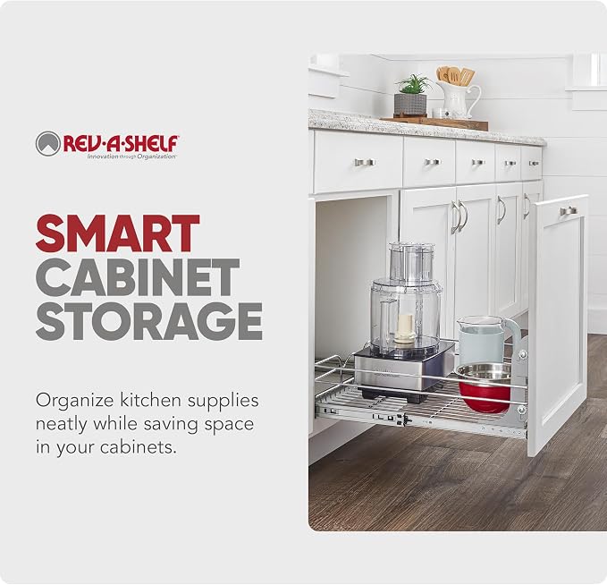 Rev-A-Shelf Steel Wire Pullout Drawer Organizer Shelf for Kitchen Cabinets, Slide Out Storage Basket, Min Opening Width of 17.5", 18" x 20", 5WB1-1820CR-1 - Image 6