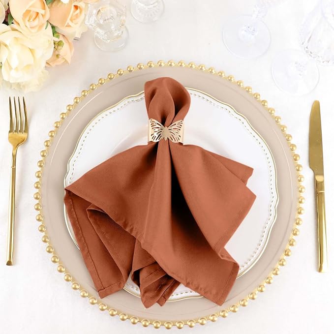 Efavormart Premium Cloth Napkins Set of 5, 17x17 Inch Terracotta Seamless Dinner Napkins, Washable Linen Table Napkin Cloth with Hemmed Edges for Weddings, Party and Banquet by efavormart