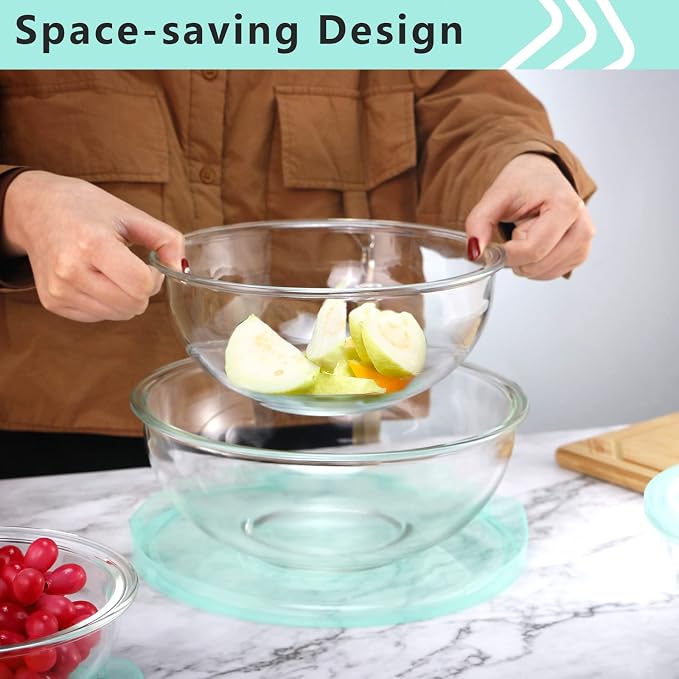 Luvan Glass Mixing Bowl with Airtight Lids, (1QT, 1.5QT, 2.5QT, 3.7QT), 8-piece Kitchen Salad Bowls Clear Nesting Big Cooking Bowl, Microwave Oven Safe for Meal Prep,storage,Baking,Serving - Image 6