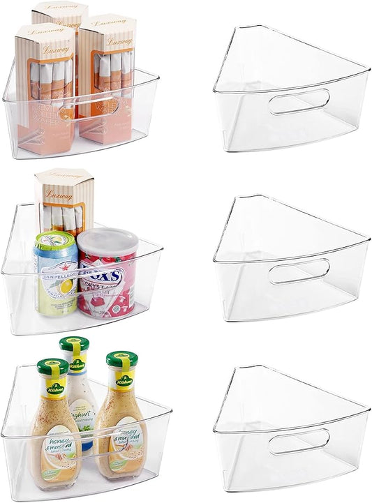 Oubonun Lazy Susan Organizers Set of 6, 10.2”x 9.4”x 4” Plastic Transparent Kitchen Cabinet Storage Bins with Handle, 4" Deep Container, 1/8 Wedge - Food Safe, without BPA by Oubonun