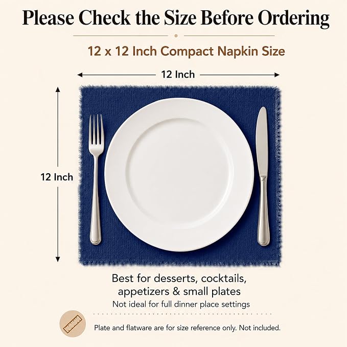 36 Pack Navy Blue Cloth Napkins, 12 x 12 Inch Cotton with Fringe Settings | Handmade washable reusable cotton dinner napkins in bulk for weddings, parties, rustic boho table settings - Image 2