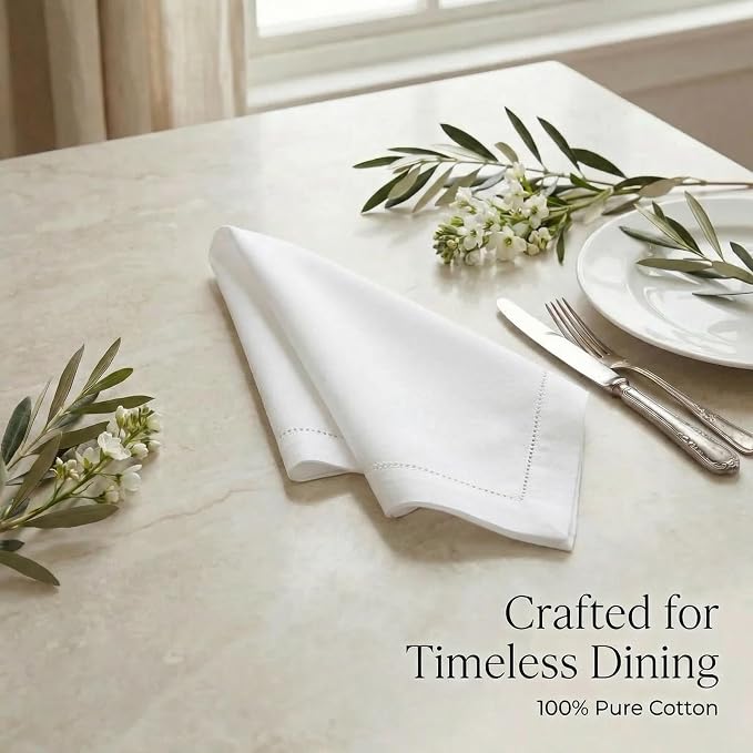 Urban Villa Hemstitch Cloth Dinner Napkins Cotton 20”x20” (Set of 12)-White - Image 8