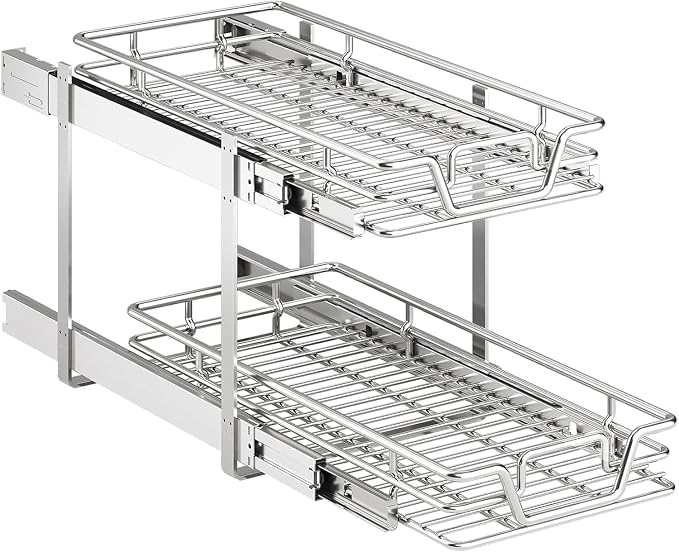 2-Tier Kitchen Cabinet Pull Out Shelf and Drawer Organizer Slide Out Pantry Storaqe Basket in Multiple Sizes (11" W x 18" D) by Unknown