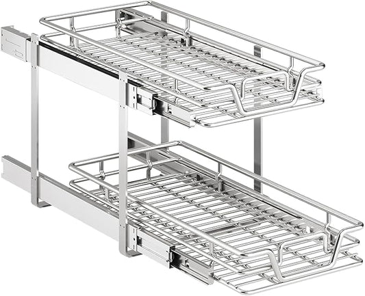 2-Tier Kitchen Cabinet Pull Out Shelf and Drawer Organizer Slide Out Pantry Storaqe Basket in Multiple Sizes (11" W x 18" D) by Unknown