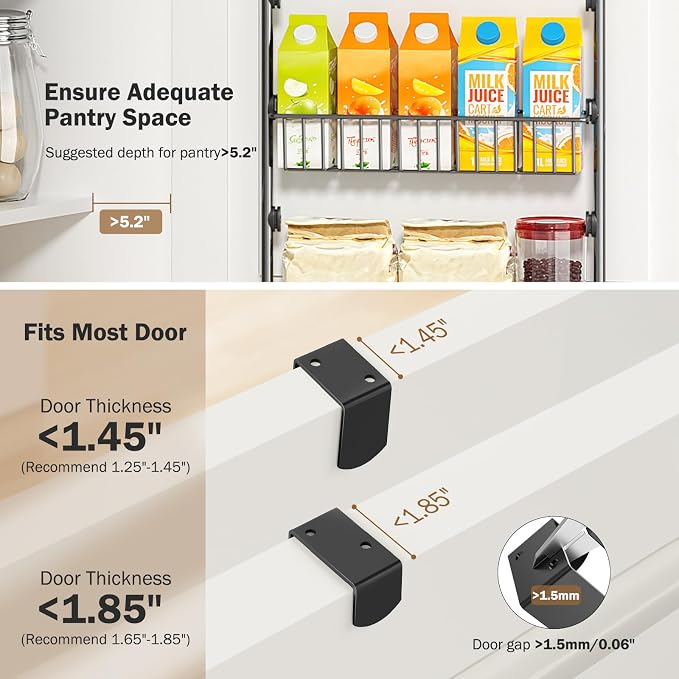 Delamu Over The Door Pantry Organizer, 5-Tier Pantry Door Organizers and Storage with Adjustable Basket, Metal Hanging Spice Rack, Seasoning Organizer, Door Organizer for Home Kitchen Bathroom, Black - Image 3