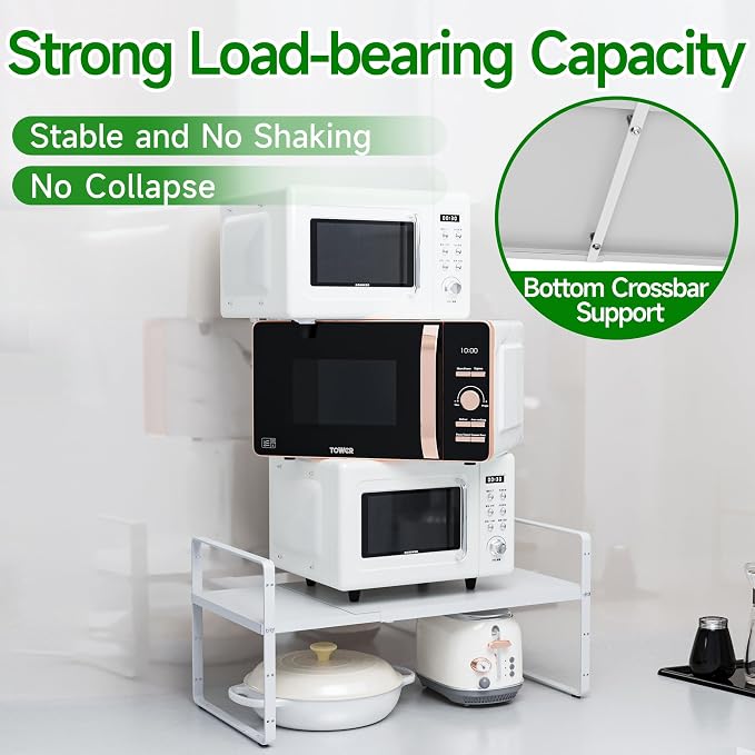 Expandable Adjustable Atackable Kitchen Cabinets Organizer | 80 lb Heavy Duty Metal Pantry Storage Shelves Racks for kitchen, Small Cupboard Organizers with 4 Height Levels - Image 3