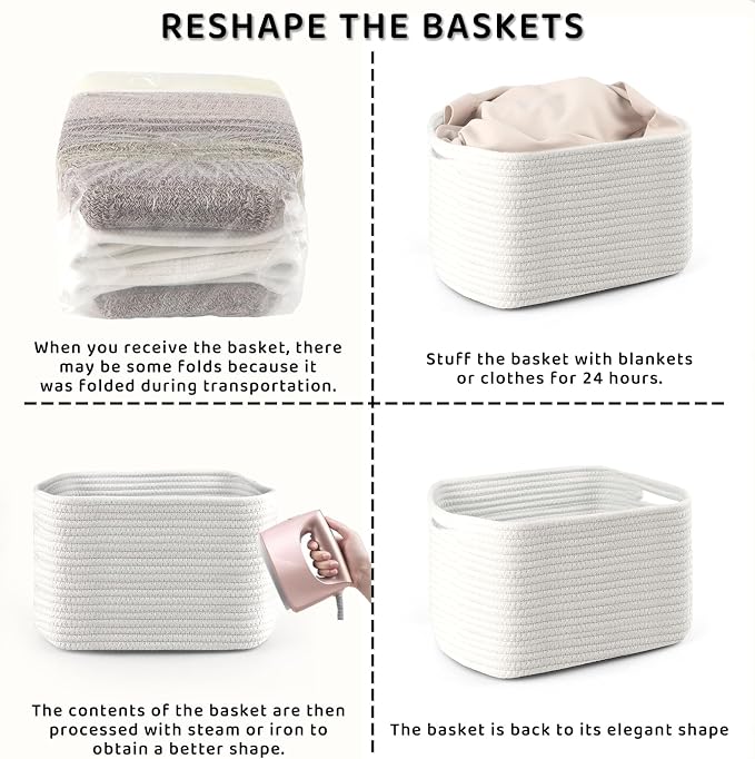 4 Pack Storage Baskets for Organizing, 11''Lx9''Wx8''H Woven Baskets for Storage Toys, Towels, Books, and Clothes, Cotton Rope Basket for Shelves with Handle - Image 7
