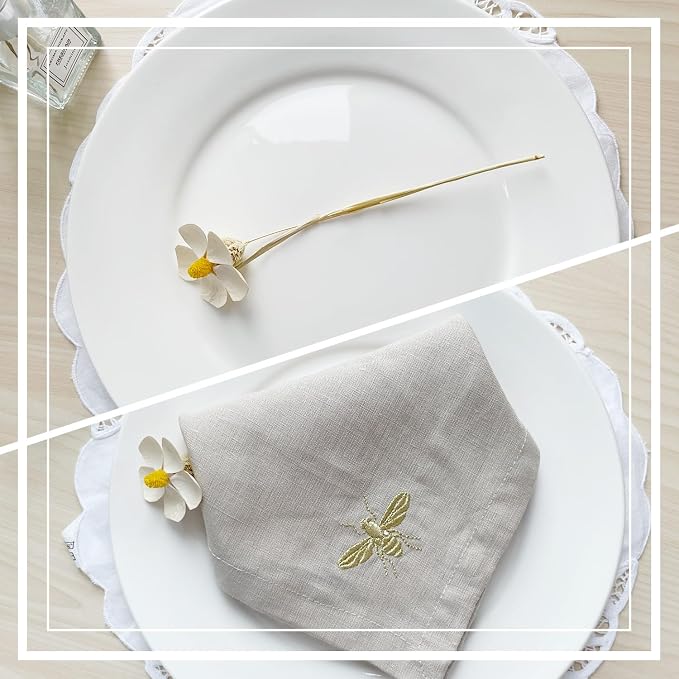 DerF HOME Embroidered Linen Napkins Set of 4, Natural 18x18 Inch | 100% Pure Linen Cloth Dinner Napkins with Natural Texture and Embroidery, Reusable Washable Table Napkins for Home & Events - Image 6