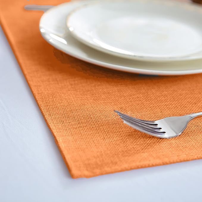 Linen Placemats Set of 8, Machine Washable, Heat Resistant, Wrinkle Free, Thick Polyester Kitchen Place Mats for Dining Table (Orange) - Image 2