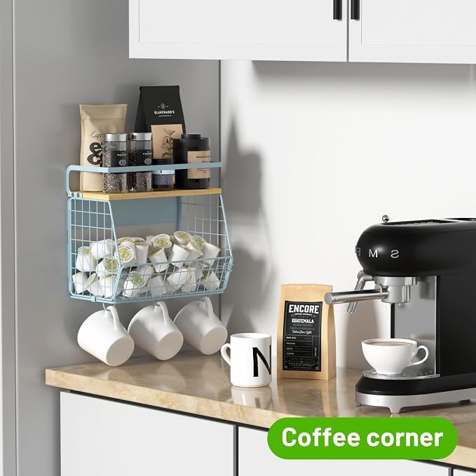 Magnetic Shelf for Fridge with Wood Lid, Fruit Potato and Onion Storage Bins, Pantry Organizers & Storage, Large Container Magnetic Spice Rack for Refrigerator, Kitchen Counter, Cabinet (Blue, 1) - Image 3