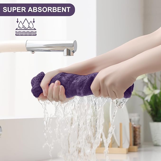 Homaxy 10 Pack 100% Cotton Kitchen Towels and Dishcloths Set, Eggplant | 12 x 12 Inches and 13 x 28 Inches Kitchen Towels Set, Ultra Soft Absorbent Dish Cloths for Washing Dishes - Image 3