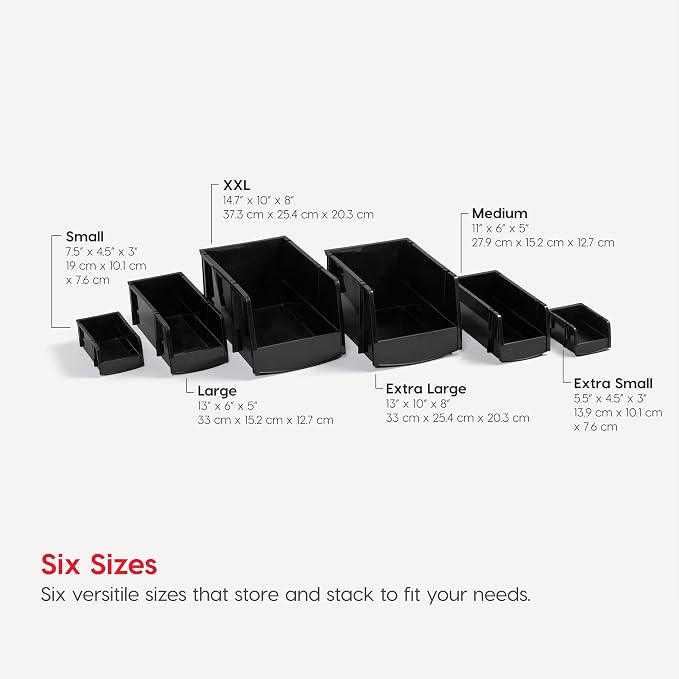 IRIS USA 15-Pack, Extra Small Stackable Storage Bins, Black | Organize small parts, hardware, craft supplies, pantry items, and household essentials with open-front access, stackable bins - Image 3