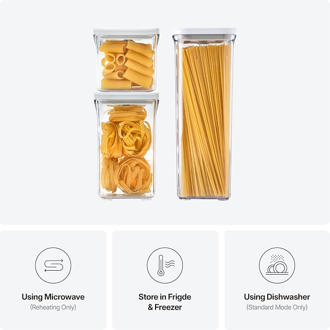 VAKUEN Premium Airtight Food Storage Containers, Square-S 3PC-SET, Smart One-Click Seal Lid, No Hinges, 100% Leak Proof, BPA-FREE, Dishwasher, Freezer & Microwave Safe - Image 4