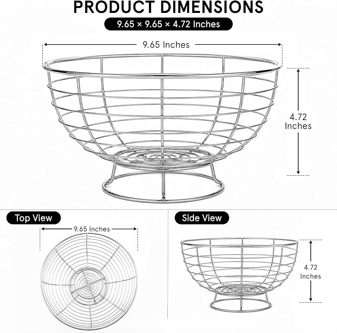 Metal Fruit Basket for Kitchen Counter, Chrome | Metal Fruit & Vegetable Storage Basket, Easy to Assemble, Kitchen Countertop Fruit Bowl - Image 2