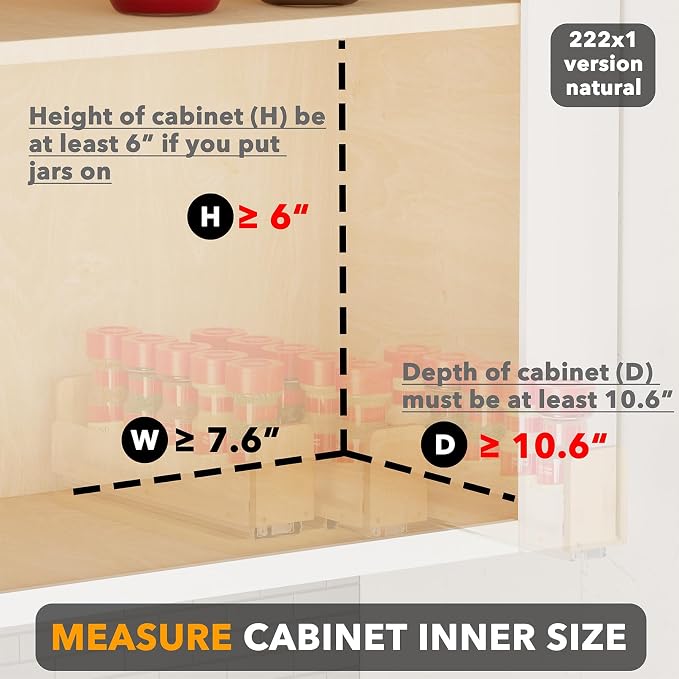 SpaceAid Bamboo Pull Out Spice Rack Organizer for Cabinet, Heavy Duty Slide Out Seasoning Kitchen Pantry Sliding Vertical Organization, 7.6" Wide, 3 Drawers(2" Wide), 1-Tier, Natural - Image 4