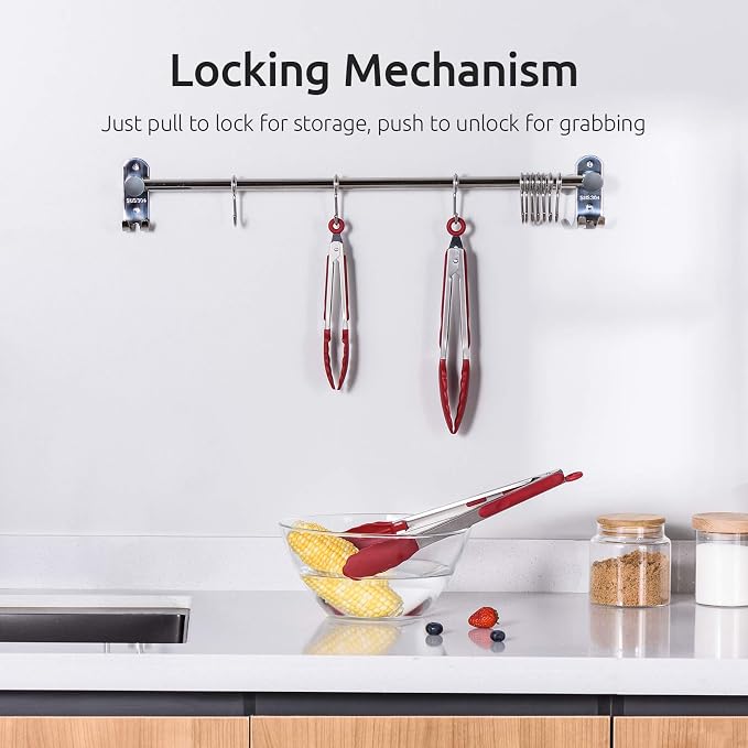 U-Taste 18/8 Stainless Steel Measuring Cups and Spoons Set and 600ºF High Heat-Resistant Kitchen Tong Set (Red) - Image 9