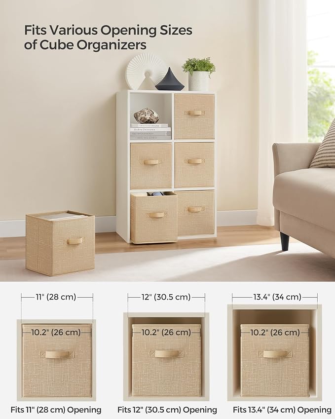 SONGMICS Storage Cubes, 11-Inch Non-Woven Fabric Bins with Double Handles, Set of 6, Closet Organizers for Shelves, Foldable, for Clothes, Sand Beige UROB026K03 - Image 5