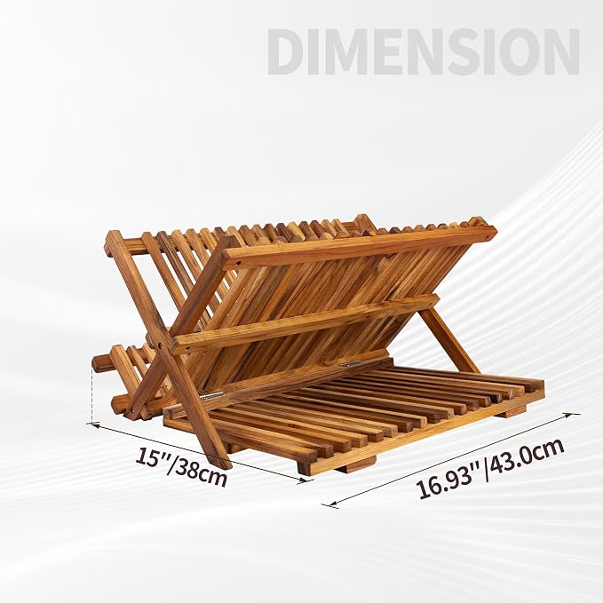 Utoplike Teak Dish Drying Rack Collapsible, Large Dishes Draine 3 Tier | Foldable Large Capacity Dish Draine, Space-Saving Countertop Kitchen Organizer for Plates, Cups - Image 3