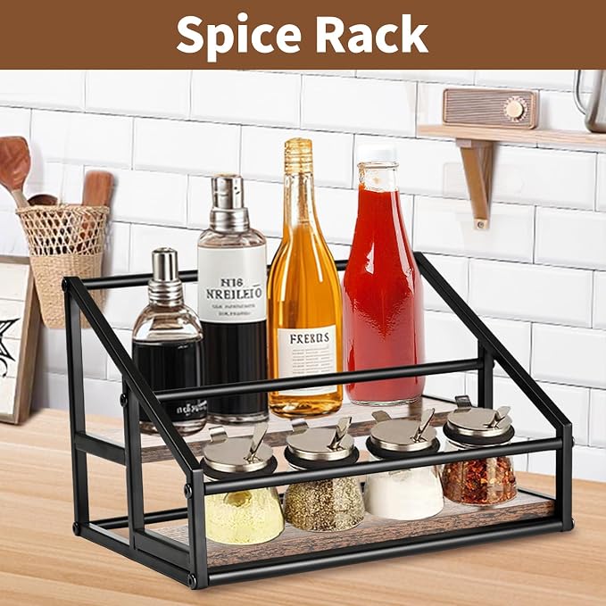 YQBRAO 2-Tier Coffee Syrup Organizer, 8-Bottle Rack, Rustic Brown | Holds up to 8 bottles in two raised rows for coffee bars, kitchens, counters, and beverage stations. - Image 6