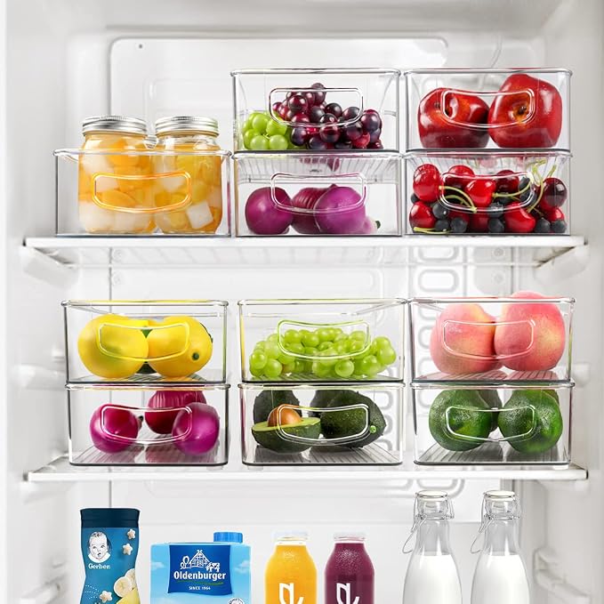 Qilinba Set Of 8 Stackable Pantry Organizer Bins, Clear Plastic Storage Bins for Home Edit Fridge Cabinet Organizing Storage Containers (4 Large and 4 Medium) - Image 3