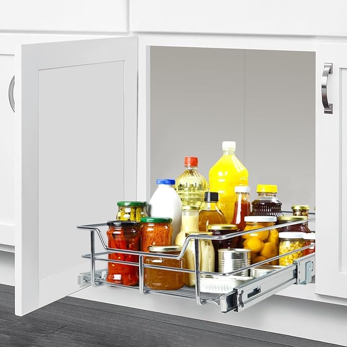 Pull Out Cabinet Organizer 11" W X 17" D, Chromed, Full Slide Out Drawers | For Kitchen Organizers and Storage, Pull Out Drawers For Cabinets Capacity Heavy Duty Caddy, Cabinet Shelves, Bathroom Pantry - Image 9